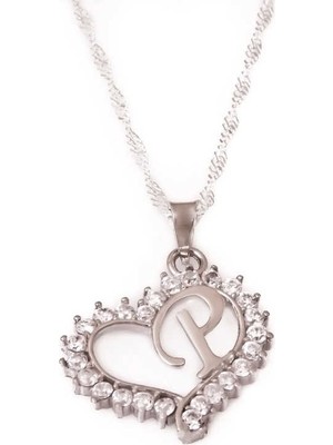 Pazarcan Gümüş P Harf Kalpli Bayan Kolye