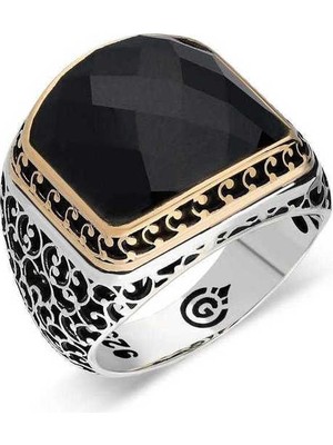 Pazarcan Gümüş Siyah Zirkon Taşlı Erkek Yüzük