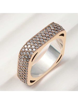 Pazarcan Gümüş 4 Sıra Kare Tamtur Kadın Yüzük