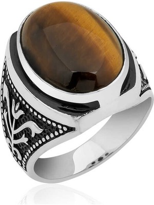 Pazarcan Gümüş Lale Işlemeli Kaplan Gözü Yüzük