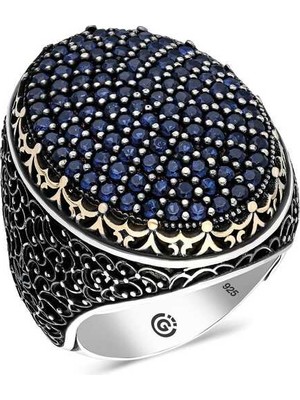 Pazarcan Gümüş Lacivert Zirkon Taşlı Oval Erkek Yüzük