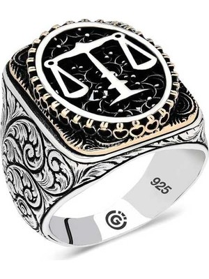 Pazarcan Gümüş Adalet Terazisi Oval Erkek Yüzük