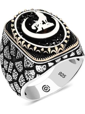 Pazarcan Gümüş Hilal Bozkurt Oval Erkek Yüzük