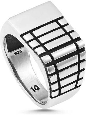 Pazarcan Gümüş Desenli Erkek Yüzük