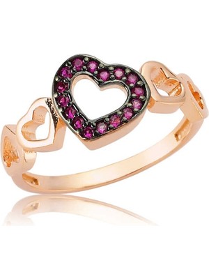Pazarcan Gümüş Pembe Kalpli Bayan Yüzük