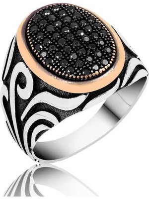 Pazarcan Gümüş Siyah Taşlı Erkek Yüzük