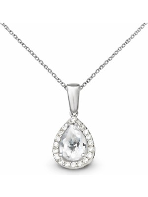 Pazarcan Gümüş Damla Beyaz Zirkon Taşlı Kadın Kolye