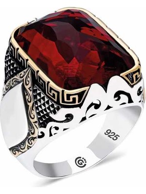 Pazarcan ​gümüş Kırmızı Zirkon Taşlı Kare Erkek Yüzük