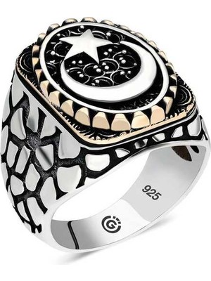 Pazarcan Gümüş Ay Yıldız Oval Erkek Yüzük