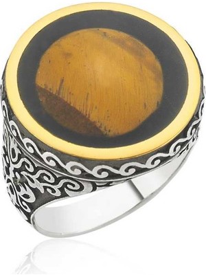 Pazarcan Gümüş Kaplan Gözü Erkek Yüzük