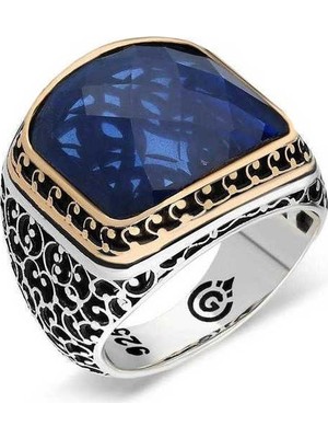 Pazarcan Gümüş Parlament Mavisi Zirkon Taşlı Erkek Yüzük