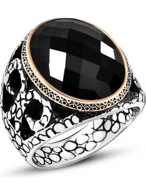 Pazarcan Gümüş Siyah Zirkon Taşlı Erkek Yüzük