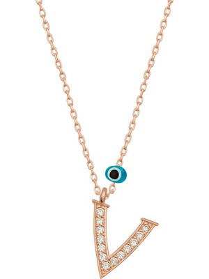 Pazarcan Gümüş Nazar V Harfi Kadın Kolye