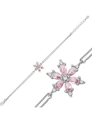 Pazarcan Gümüş Pembe Lotus Çiçeği Kadın Bileklik