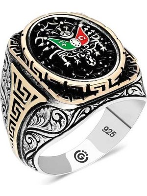 Pazarcan Gümüş Osmanlı Arması Oval Erkek Yüzük