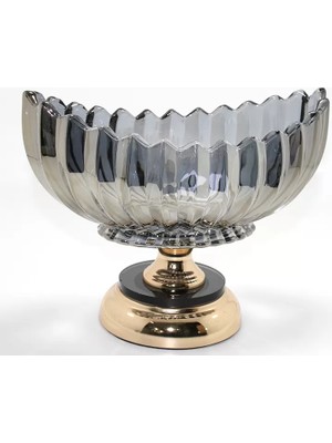 Zenvia Lüks Füme Kristal Cam Gondol Gold Ayaklı Sunumluk
