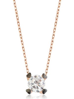 Pazarcan Gümüş Kalpli Tek Taş Bayan Kolye