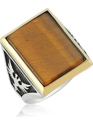 Pazarcan Gümüş Kaplan Gözü Erkek Yüzük