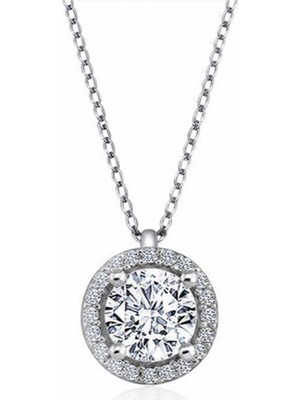 Pazarcan ​gümüş Yuvarlak Montür Tek Taş Kolye