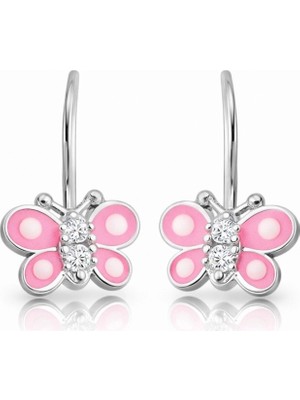 Pazarcan Gümüş Sallantılı Pembe Çocuk Küpesi