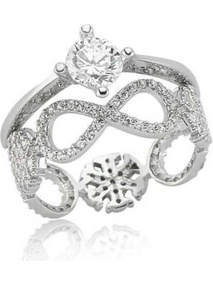 Pazarcan Gümüş Çift Taraflı Sonsuzluk Tek Taş Yüzük