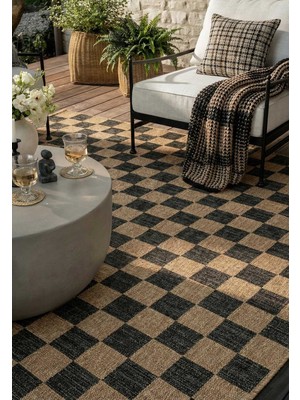 Pera Halı Kahve ve Siyah Dama Desenli Sisal Halı - FM04BL