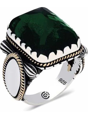 Pazarcan ​gümüş Yeşil Zirkon Taşlı Kare Erkek Yüzük