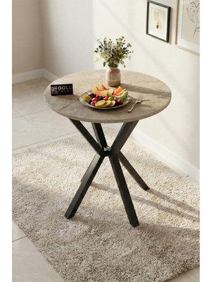 Gold Falez Mutfak Masası Yuvarlak 70 Çap Metal Ayak Yemek Masası Modern Balkon Bahçe Cafe Masa 9821 Traverten