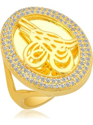 Pazarcan Gümüş Gold Tuğralı Bayan Yüzük