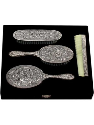 Pazarcan Gümüş Ayna Tarak Takımı - 4 Parça