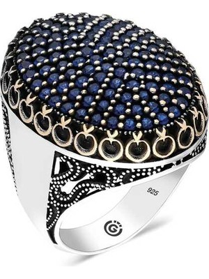 Pazarcan Gümüş Lacivert Zirkon Taşlı Oval Erkek Yüzük