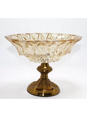 Zenvia Gold Detaylı Eskitme Ayaklı Dekoratif Cam Sunumluk