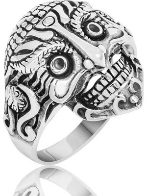 Pazarcan Gümüş Kuru Kafa Erkek Yüzük