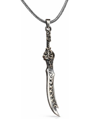 Pazarcan Gümüş Desenli Zülfikar Kılıcı Erkek Kolye