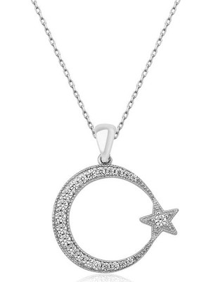 Pazarcan Gümüş Ay Yıldız Bayan Kolye
