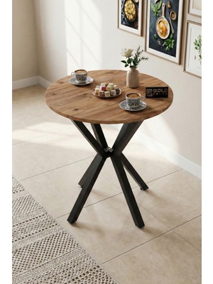 Gold Falez Mutfak Masası Yuvarlak 70 Çap Metal Ayak Yemek Masası Modern Balkon Bahçe Cafe Masa 9820 Atlantik