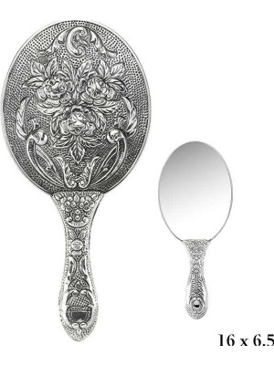 Pazarcan Gümüş 925 Ayar Gül Desenli El Aynası
