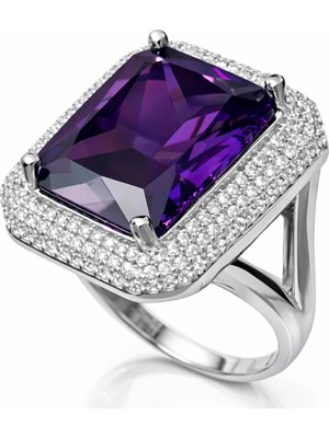 Pazarcan Gümüş Mor Zirkon Taşlı Kadın Yüzük