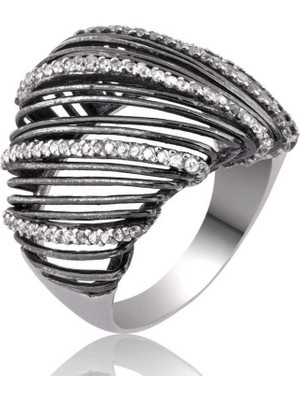 Pazarcan Gümüş Beyaz Taşlı Bayan Yüzük