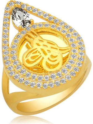 Pazarcan Gümüş Gold Tuğralı Bayan Yüzük