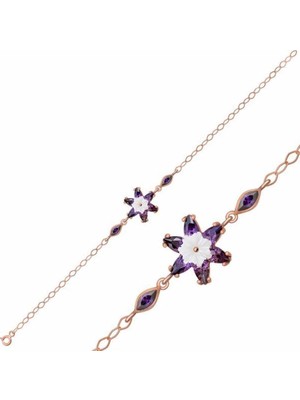 Pazarcan Gümüş Mor Lotus Çiçeği Bileklik