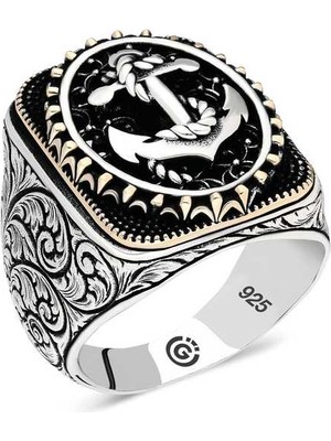 Pazarcan Gümüş Deniz Çapası Oval Erkek Yüzük