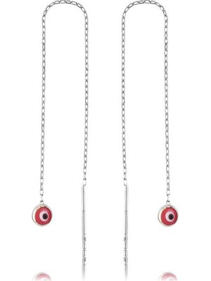 Pazarcan Gümüş Zincirli Pembe Nazar Küpe