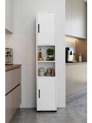 Gold Falez Mutfak Dolabı Çok Amaçlı Raflı Kapaklı Ince Uzun Erzak Dolap Organizer Beyaz