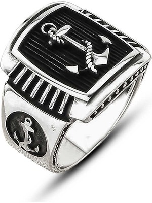 Pazarcan Gümüş Deniz Çapası Armalı Erkek Yüzük