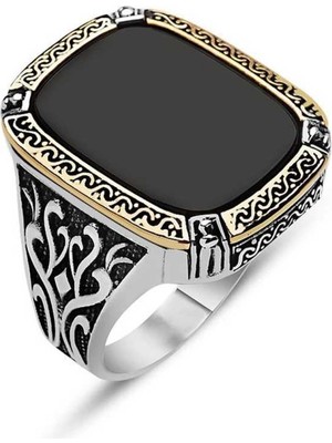 Pazarcan Gümüş Siyah Taşlı Erkek Yüzük