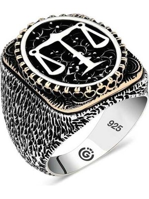 Pazarcan Gümüş Adalet Terazisi Oval Erkek Yüzük