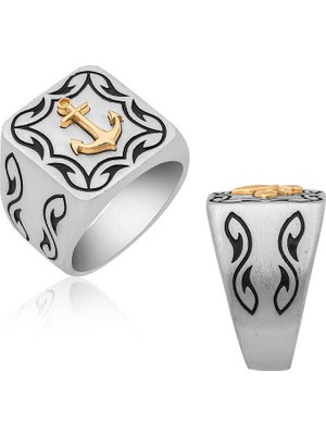 Pazarcan Gümüş Denizci Çapası Armalı Erkek Yüzük
