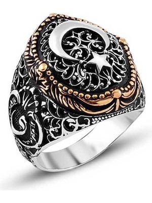 Pazarcan Gümüş Ay Yıldız Erkek Yüzük