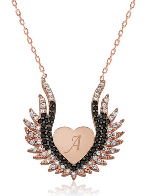 Pazarcan Gümüş Kalpli Melek Kanadı Bayan Kolye